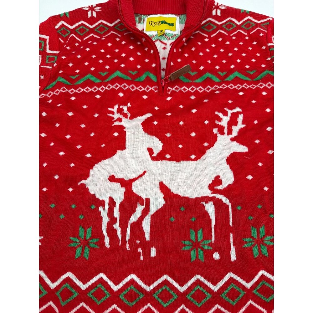 Tipsy Elves Mens XXL Red Reindeer Half Zip Sweater Ugly Christmas Knit - Picture 4 of 7